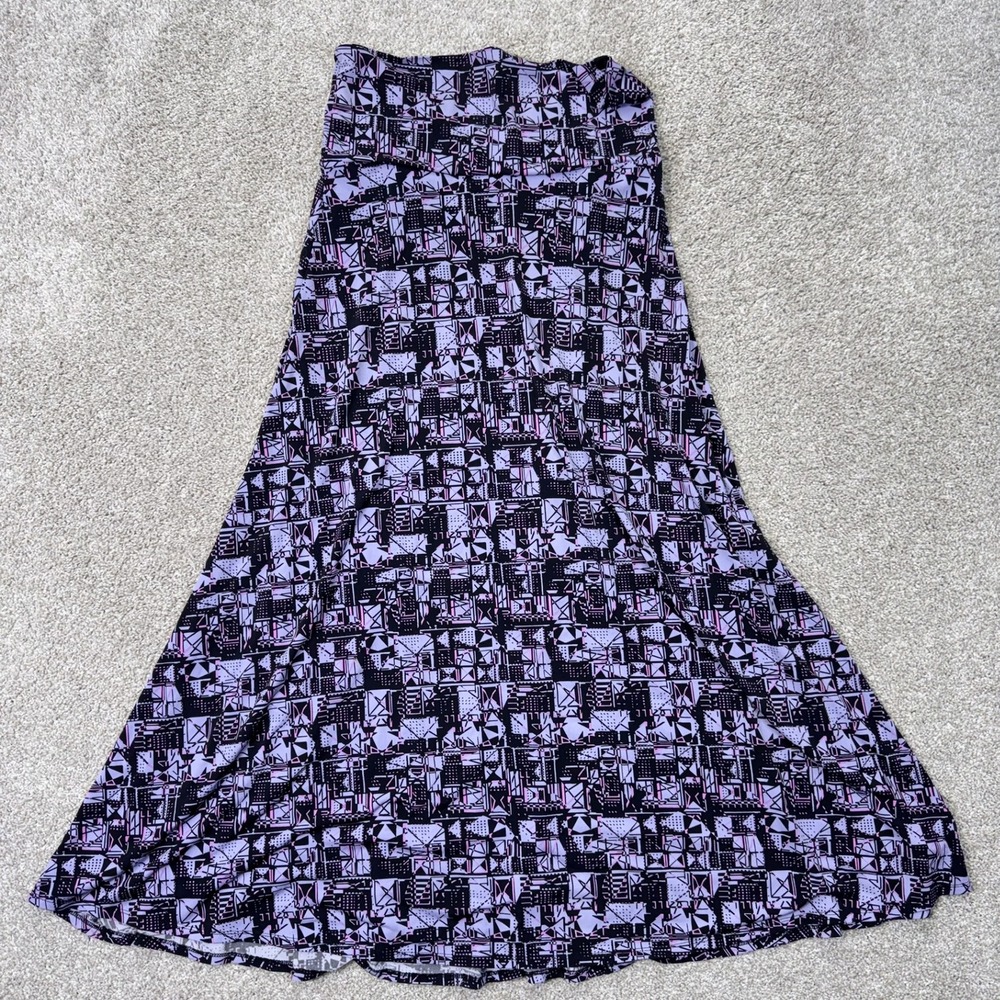 LuLaRoe Maxi Skirt Womens Medium Purple Black Geometric Abstract EUC